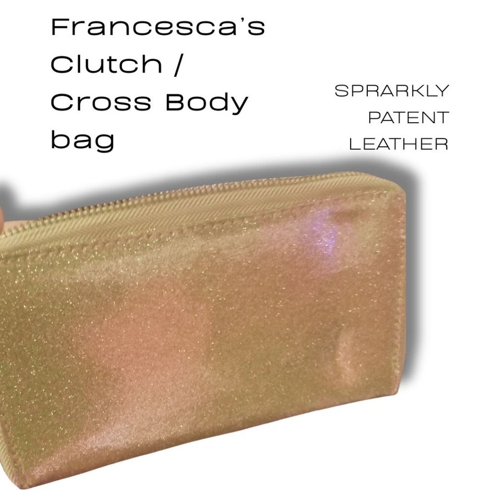 Francesca’s Gold Sparkle Patent Clutch Crossbody Wallet NWT